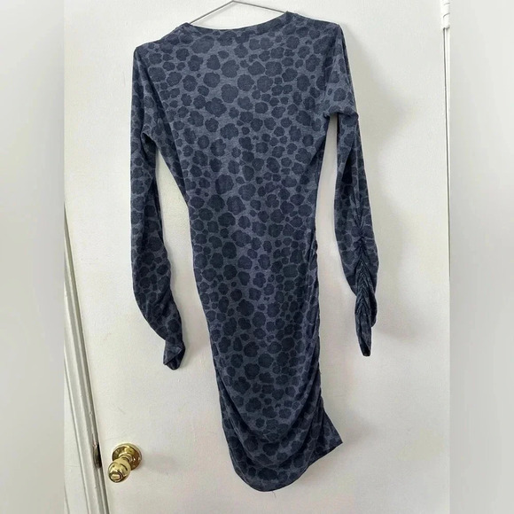 Rebecca Taylor Blue Animal Print Ruched Long Sleeve Knit Dress - Picture 3 of 8
